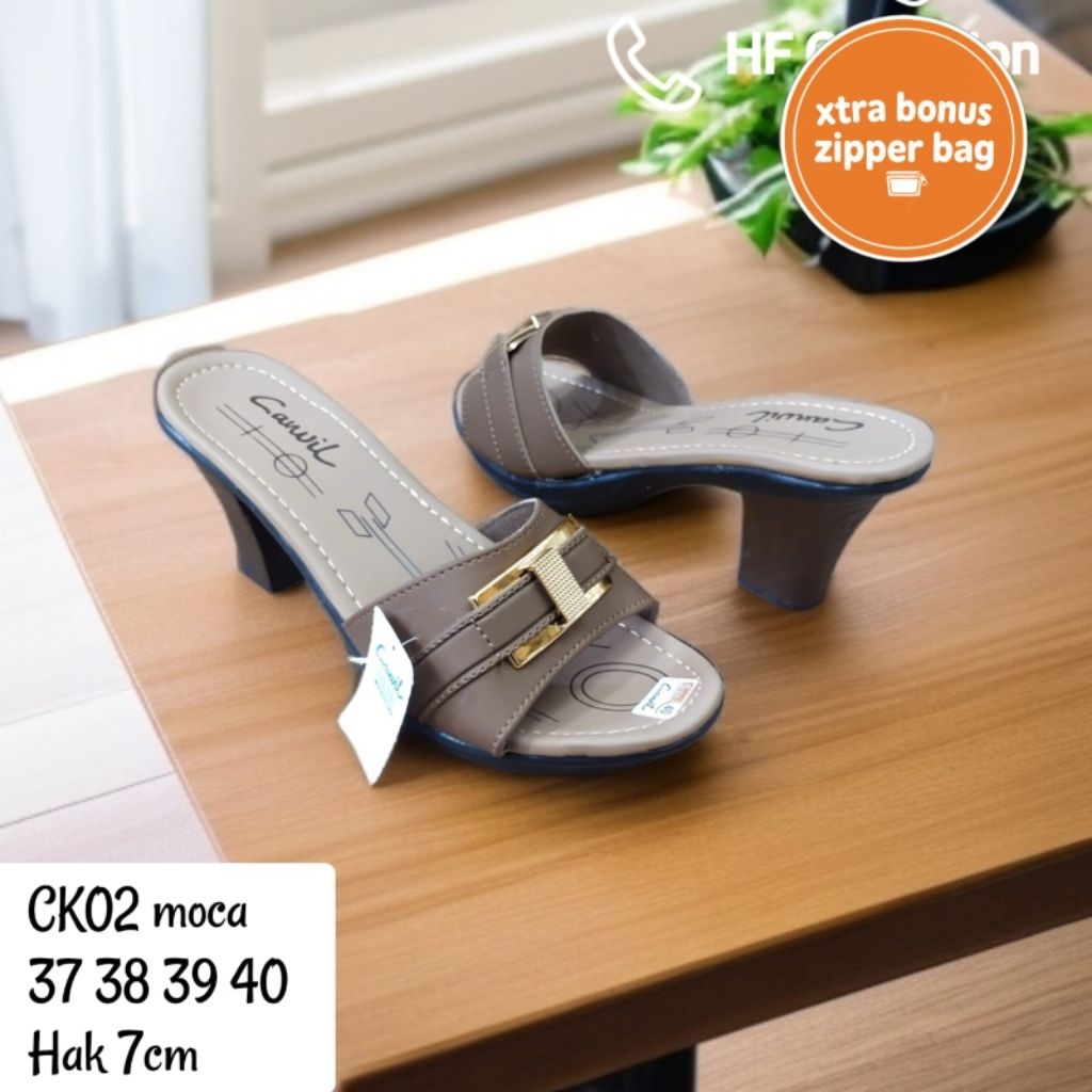 [BONUS ZIPPER BAG]SENDAL SELOP HAK HEELS WANITA MERK CARVIL BAHAN SINTESIS SIZE 37-40