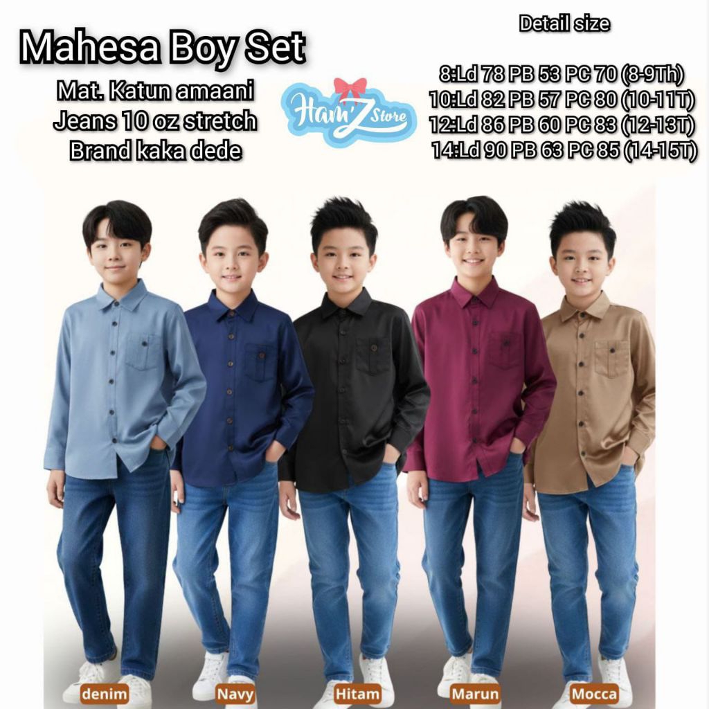 [ ata.id kids ] Mahesa setelan kemeja lengan panjang dan celana jeans anak laki-laki by Ham'z Store