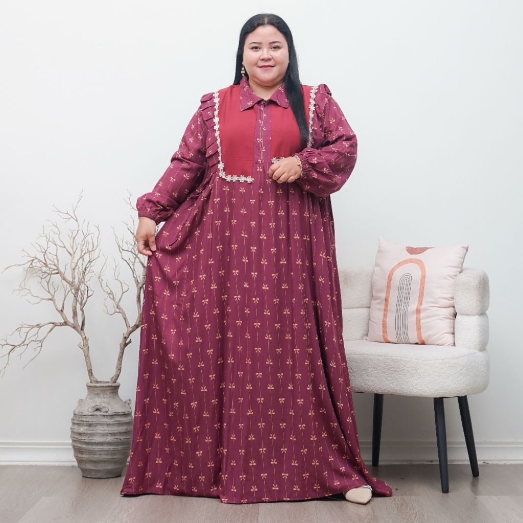 Gamis Rayon Wanita Jumbo Premium LD 140 Busui Friendly  Adem Halus Nyaman Kekinian Motif BungaElegan