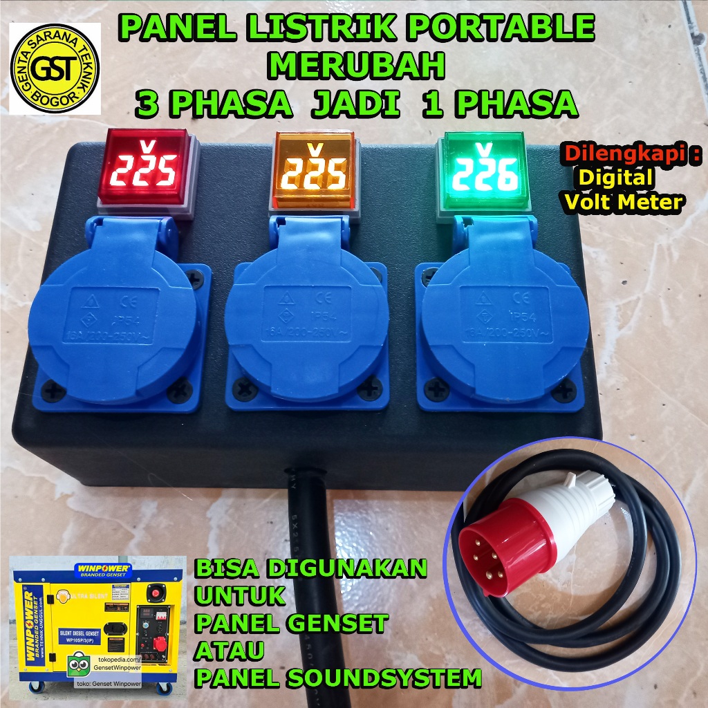 Panel Genset Listrik 3 Phase jadi 1 Phasa Converter Stop Kontak Portable