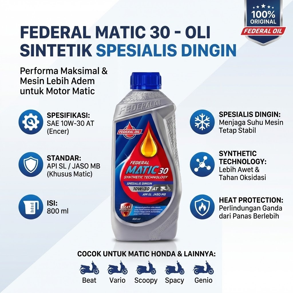 OLI MOTOR FEDERAL MATIC 30 MATIC 10W-30 4T SPESIALIS DINGIN