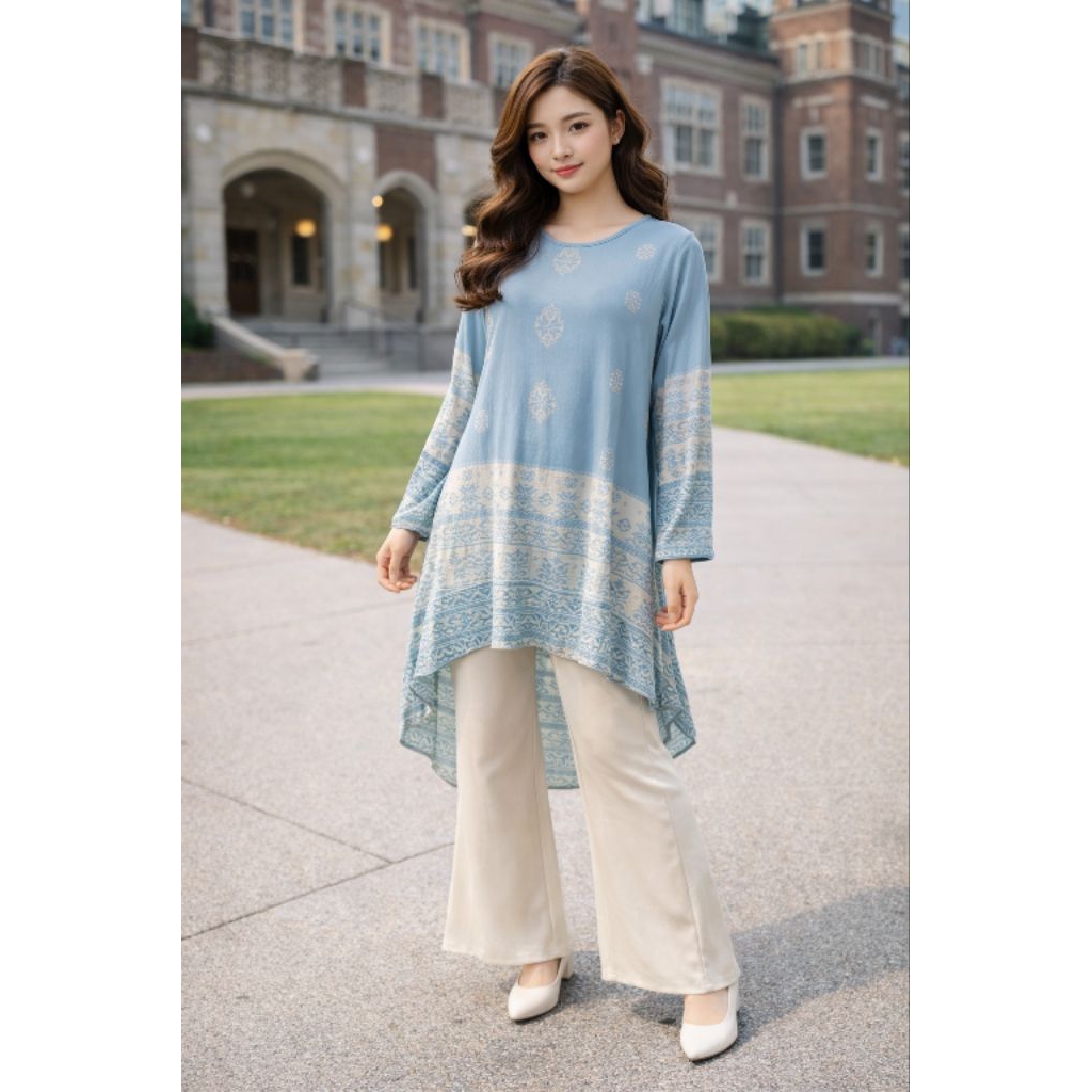 PRELOVED~ATASAN/BAJU BLOUSE WANITA SPANDEX IMPORT BLUE SKY