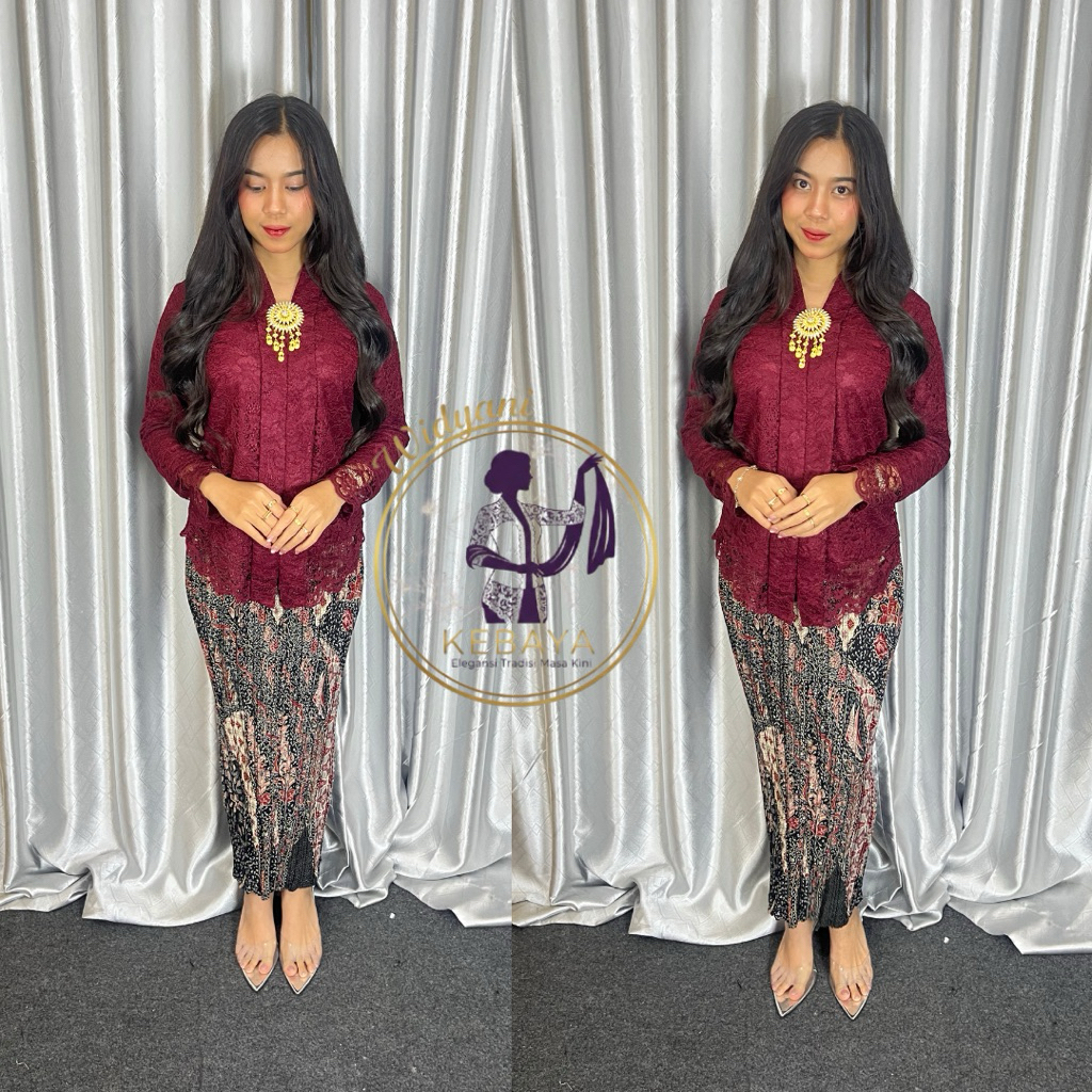 WIDYANI KEBAYA - FREE BROS Kebaya Kartini Modern Brukat Warna Maroon Size M-XXL Stelan Bridesmaid Wi