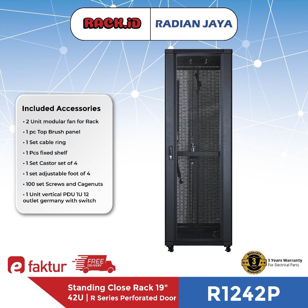 Close Rack RACKID 42U Rak Server 42U Depth 1200mm Rack CCTV Modem Switch R1242P Perforated Door