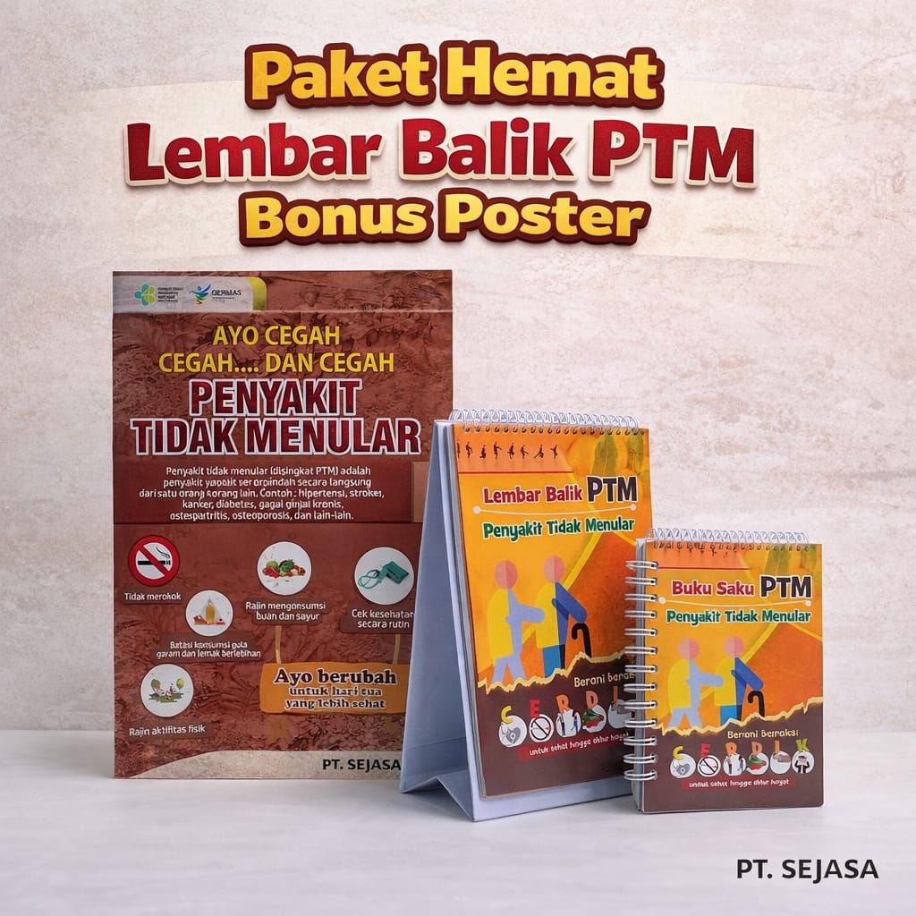 Paket Hemat Lembar Balik PTM - Lembar Balik Penyakit Tidak Menular - Paket Edukasi PTM Bonus Poster