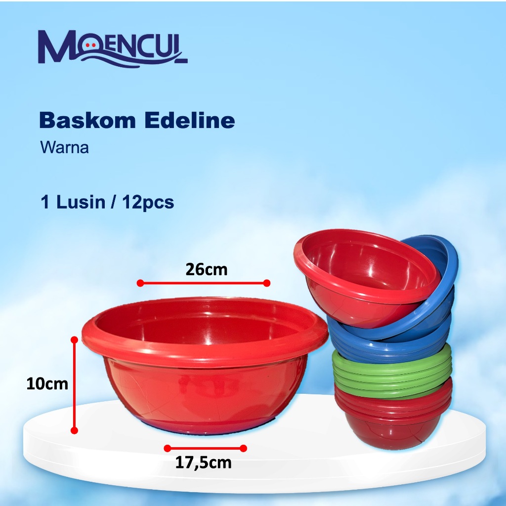 1 Lusin / 12Pcs Baskom Plastik Edeline 3 Warna / Baskom Serbaguna / Baskom Grosir / Moencul