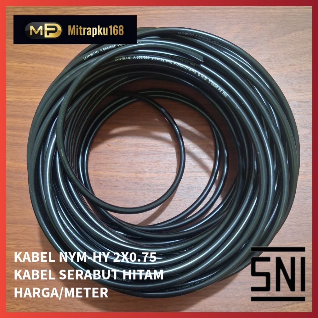 Kabel Serabut Hitam 2x0.75mm SNI / Kabel  Serabut 2x0.75mm