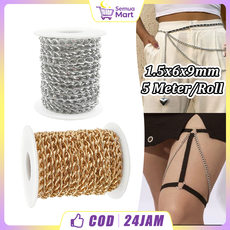 Rantai DIY Kalung 5Meter 1 Roll Rantai Twisted Aluminium, Chain untuk Gelang Aksesoris Twisted Chain