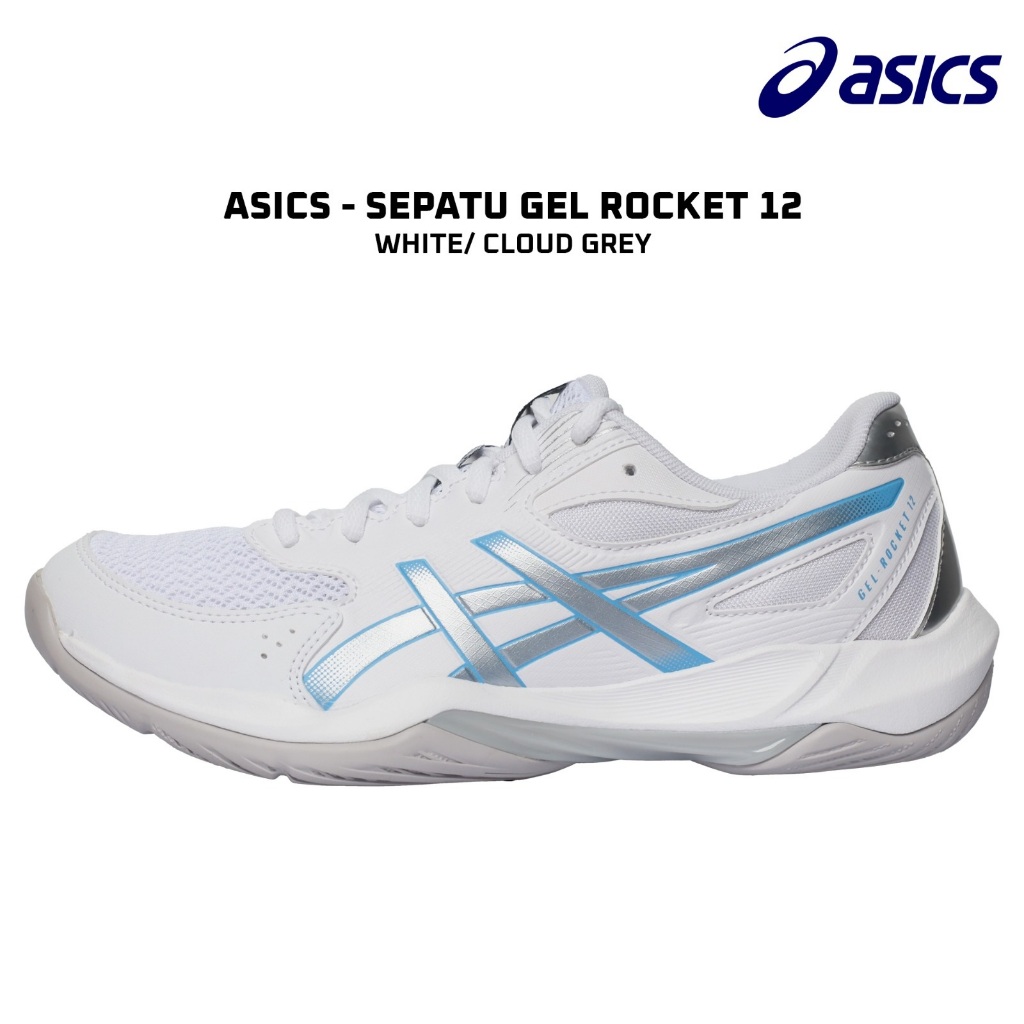 Sepatu Badminton  ASICS Gel Rocket 12 White Cloud Grey
