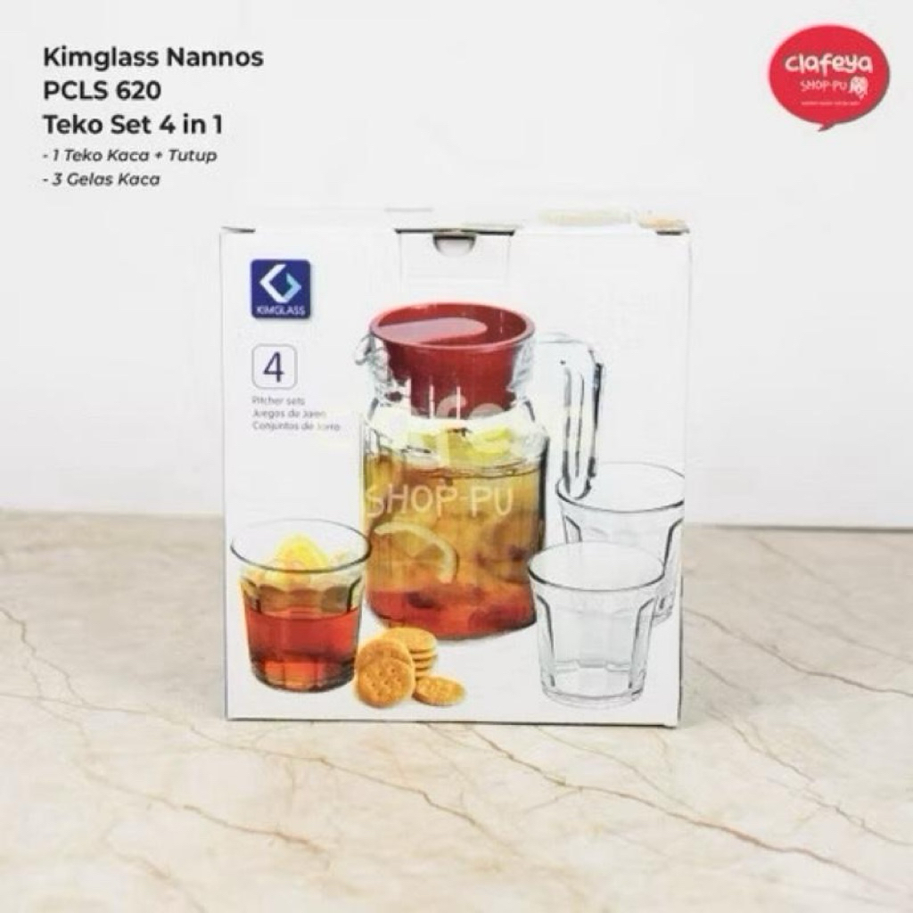 [ 4 PCS ] Pitcher Tinggi Set 4 in 1 Kimglass Gelas Teko Kado isi 4 Bahan Kaca Murah