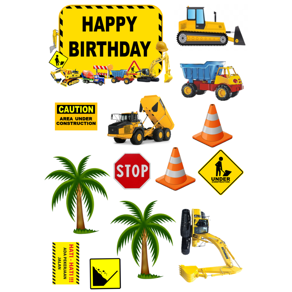 Topper EXCAVATOR | Topper Cake TRUK EXCAVATOR Custom Nama | Hiasan Kue Ultah Tema EXCAVATOR MURAH GL