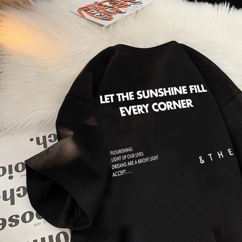 BOOMBAP American retro Style T-shirt Oversize Original Kalimat bahagia Print top| Kaos Wanita Hitam 