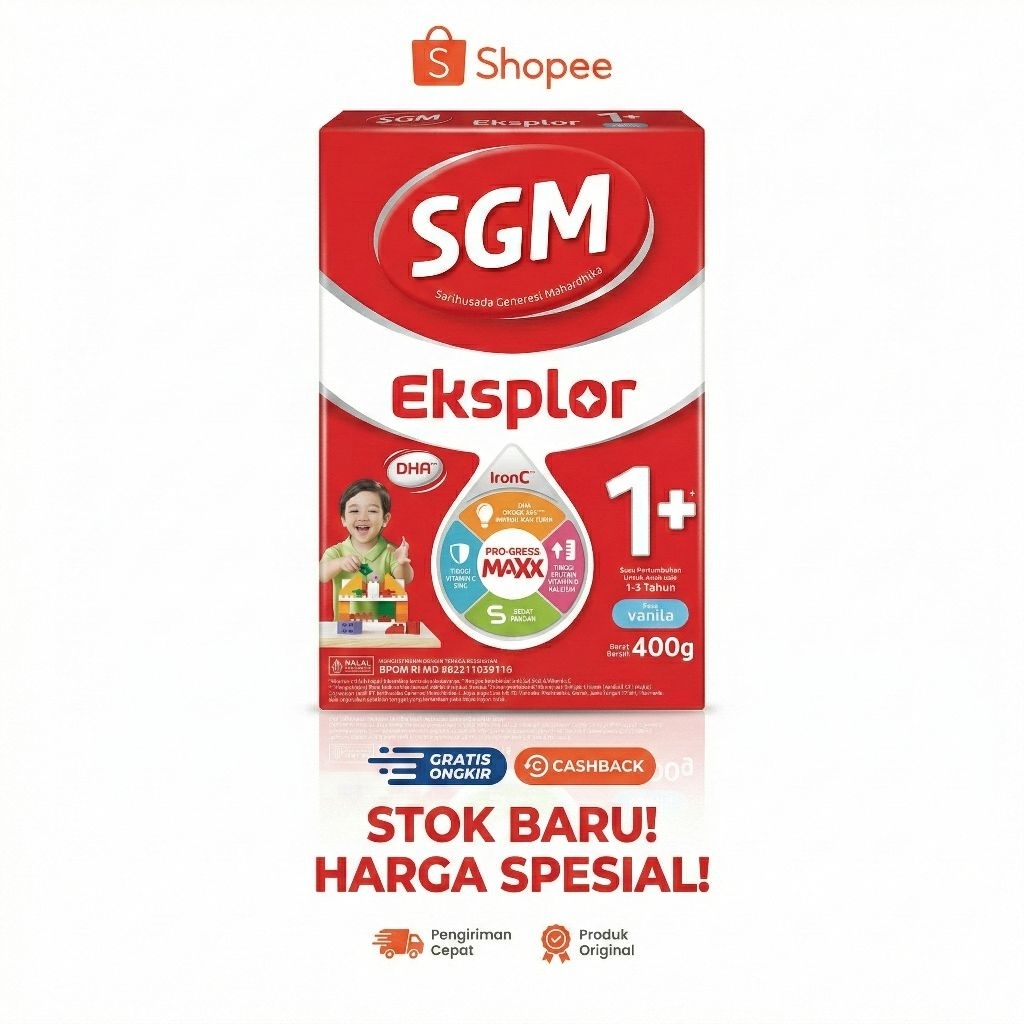 SGM Eksplor 1+ Susu Pertumbuhan Anak 1-3 Tahun Rasa Vanila 400g - Dukung Tumbuh Kembang Optimal Si K