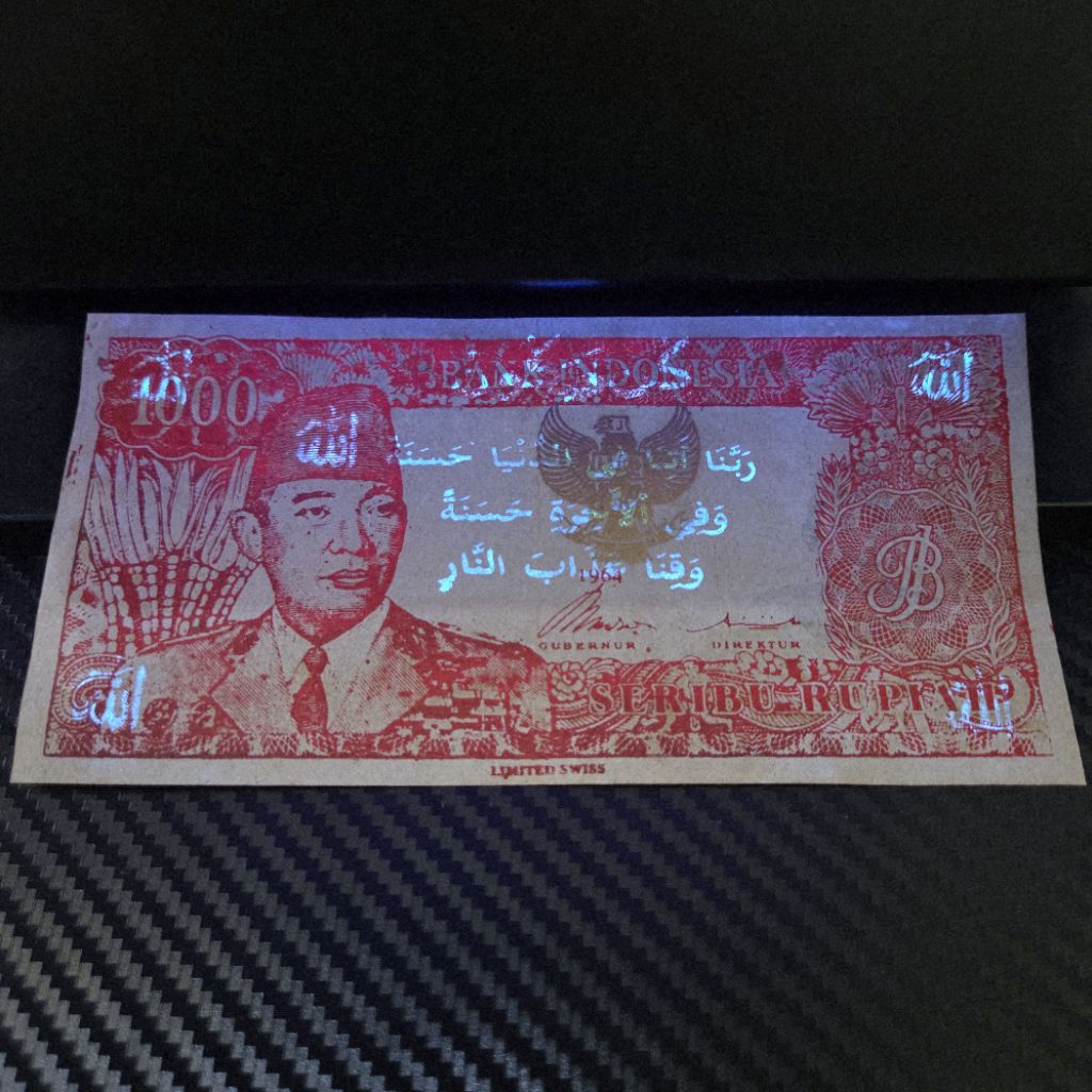 Uang Kuno 1000 Soekarno Merah Berkaligrafi 1964