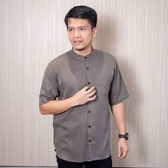 TWO-D Baju Kemeja Koko Muslim Pria Kerah Motif Lengan Pendek TD2683