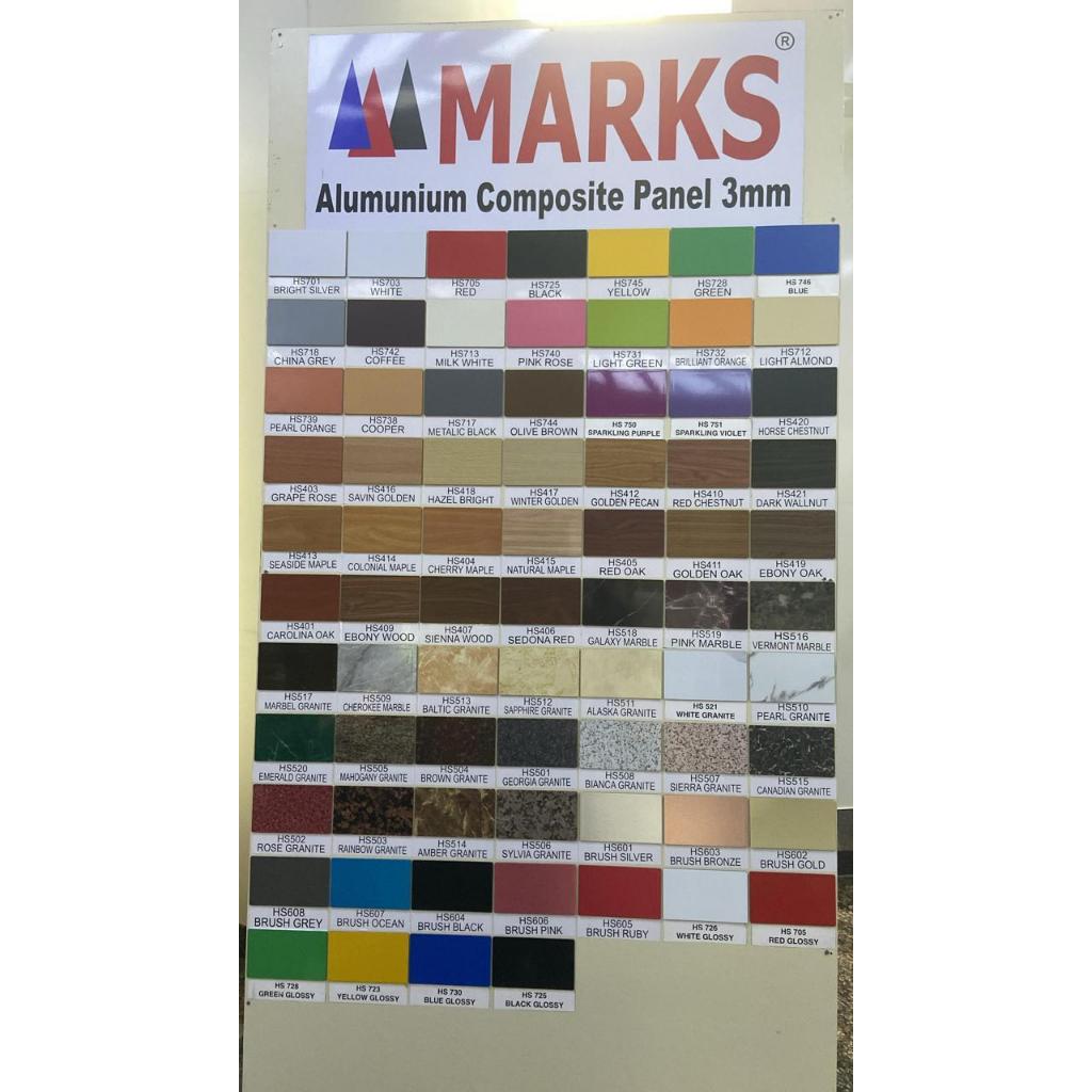 ALUMUNIUM COMPOSITE PANEL ACP merk MARKS PE (interior) 3mm 0.05mm 0.10mm