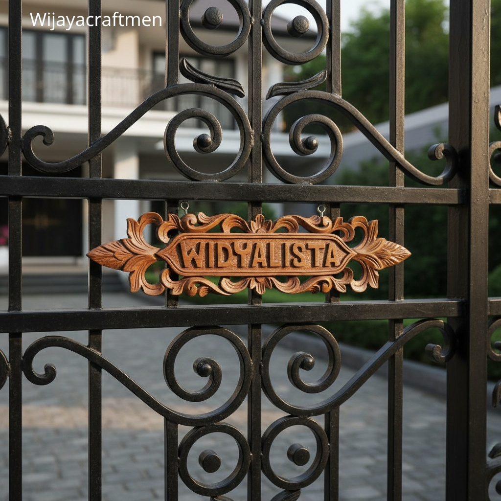 Papan Nama Rumah Ukir Kayu Jati 45 cm – Custom Nama