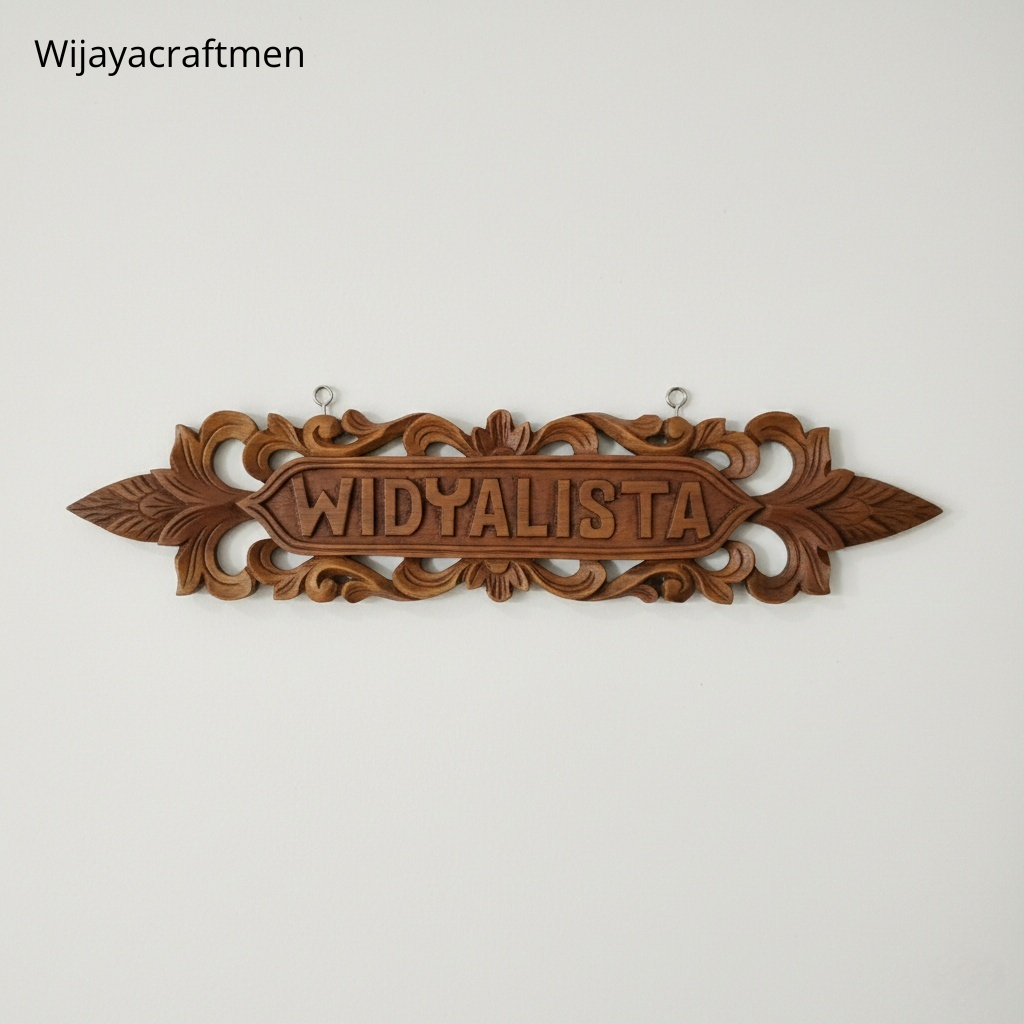 Papan Nama Rumah Ukir Kayu Jati 45 cm – Custom Nama
