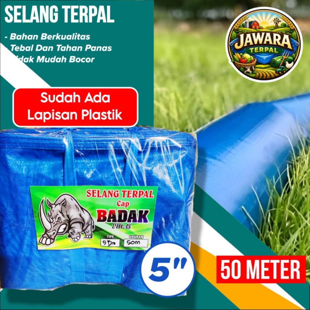 Selang Terpal Lapisan Plastik 5 Dim Panjang 50 Meter Cap Badak‎