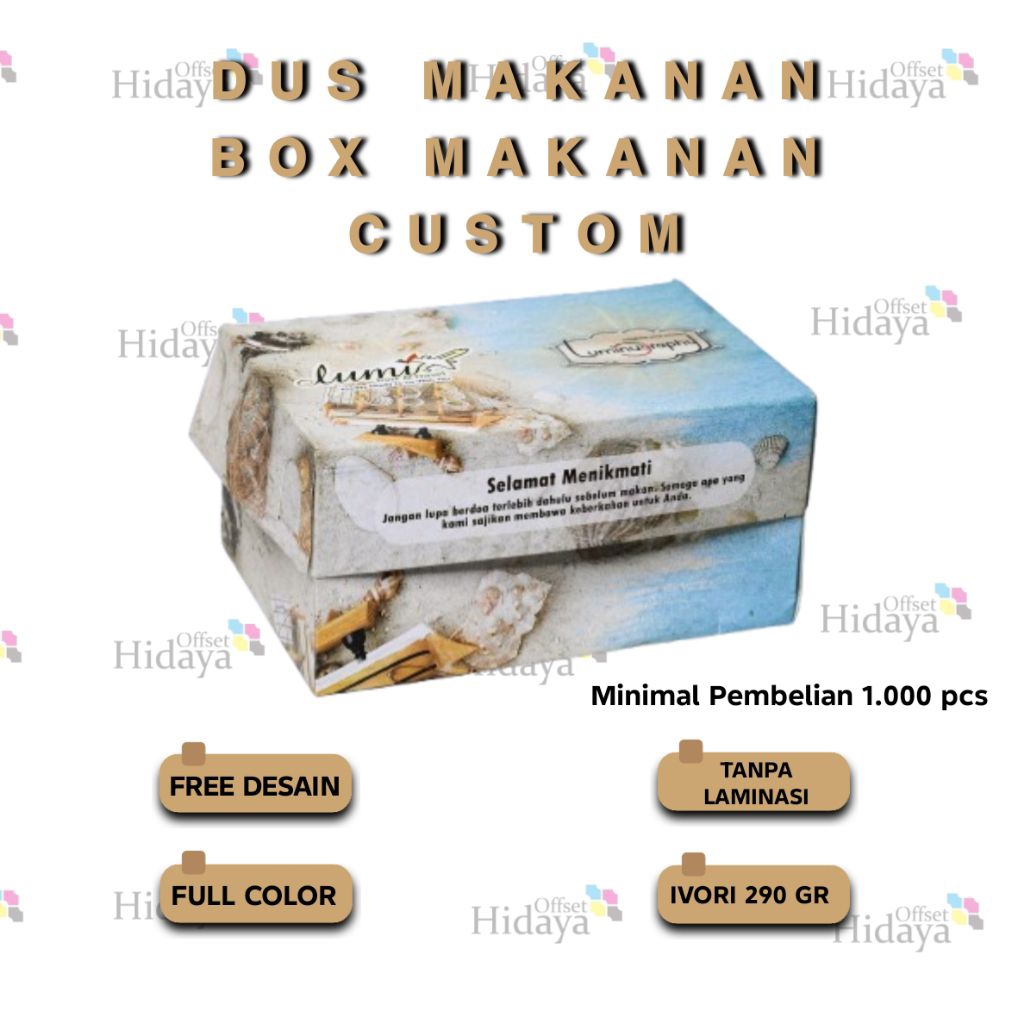DUS PACKAGING BOX MAKANAN SNACK, ROTI, KUE | FREE DESIGN CUSTOM | Bahan IVORI 290 GR | (TANPA LAMINA