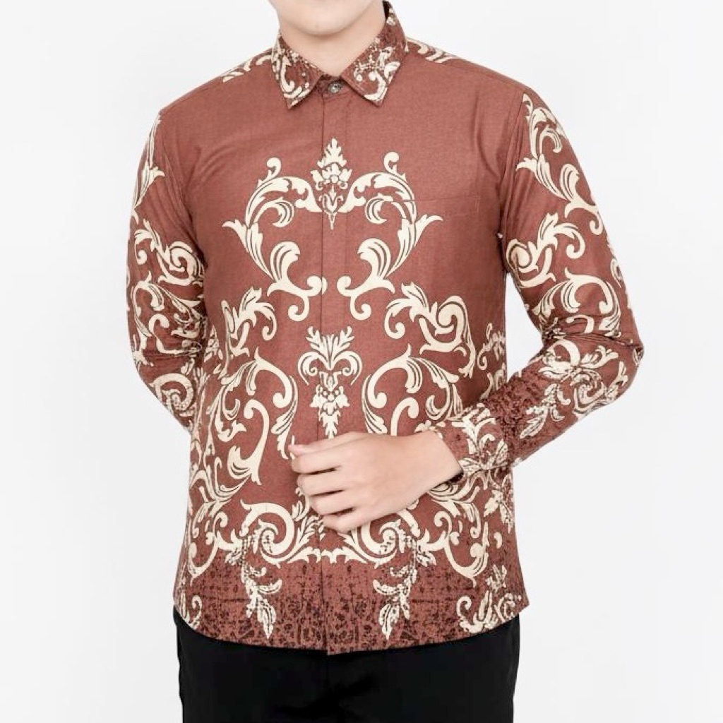 Baju Kemeja Batik Pria Slimfit Kemeja Lengan Panjang Slim Premium Furing 2951 Rose Gold