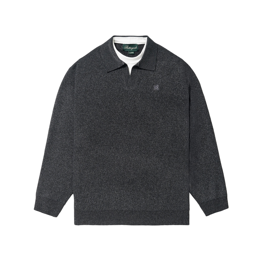 Better Goods - Sweater Rajut Pria Knitted Vneck Polo Shirt Dark Grey