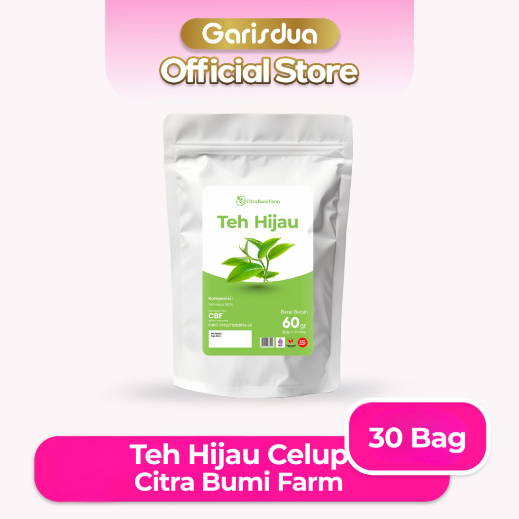 Teh Hijau Asli Citra Bumi Farm - Green Tea 100% Detox Diet Pelangsing Alami Isi 30 Kantong Celup