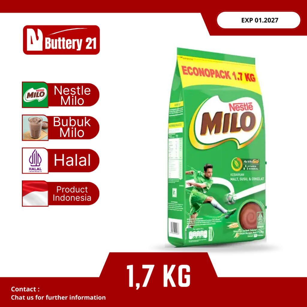 MILO ACTIV GO 1,7 KG/NESTLE MILO ACTIV GO/BUBUK MILO/MILO BUBUK/SUSU MILO