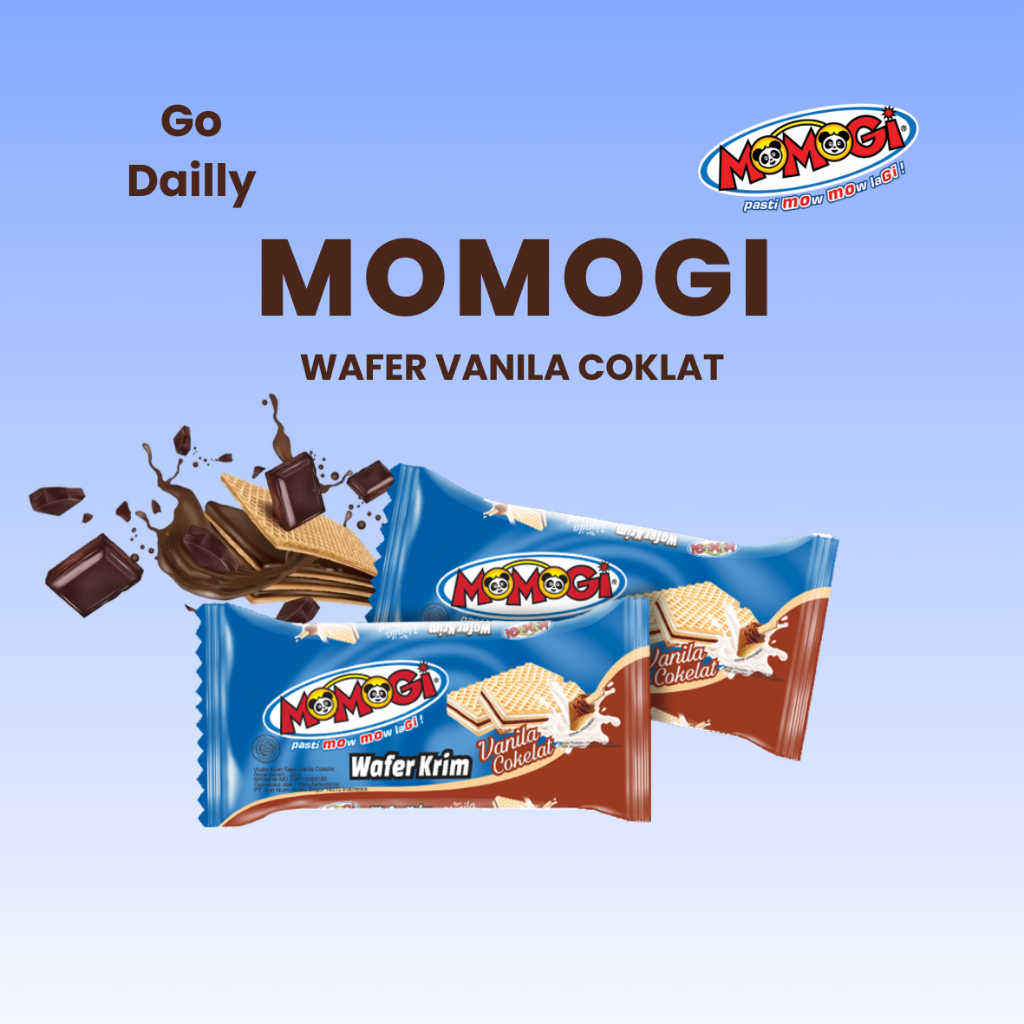 Momogi Wafer Vanila Coklat, Marie Susu, Biscuit Cream Strawberry