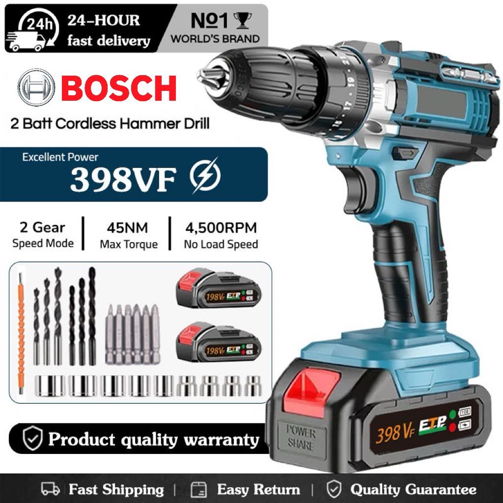 Bosch Mesin Bor Cordless/Bor Baterai/ Bor Listrik/Beton Besi Kayu Baterai Tangan impact drill Full S