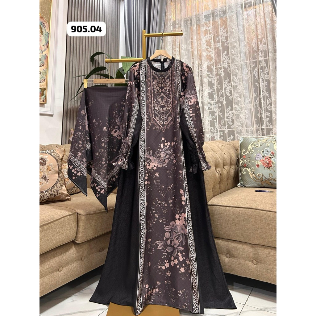 Gamis Bordir Mewah Satin Kristal dengan Bahan Premium