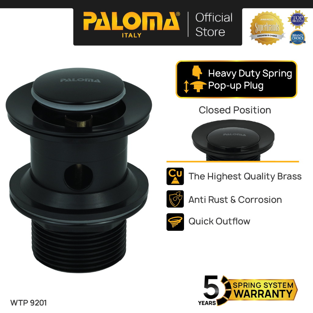 PALOMA WTP 9201 Afur Wastafel Kepala Sifon Pop Up Waste Avur Washtafel Brass Kuningan Black Hitam