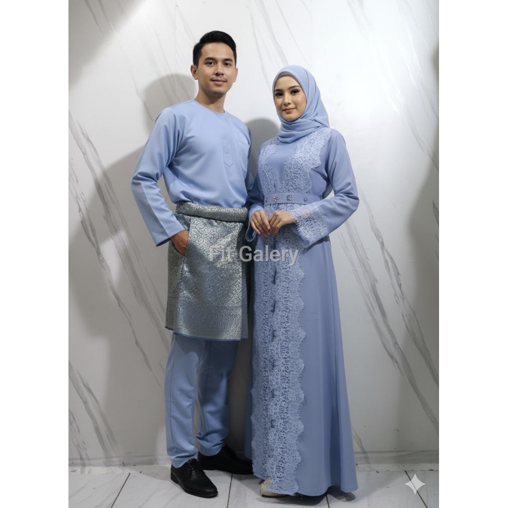 Set Gamis Raya Baby Blue / Seragam Pesta Biru