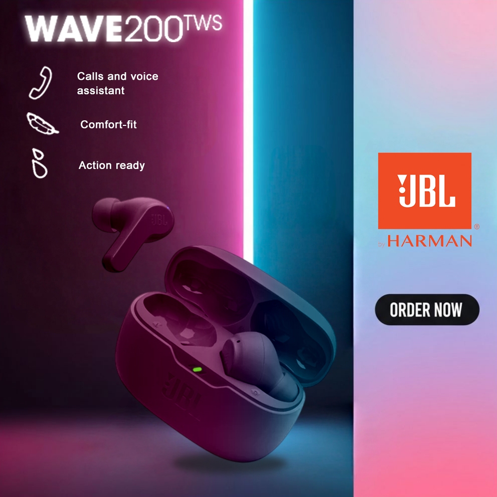 JBL Wave 200TWS Earphone Bluetooth TWS Bluetooth Full Bass IP54 Waterproof Up To 20 Hours Playtime T