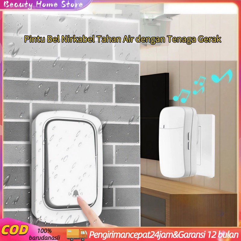 Bel Pintu Nirkabel Kinetik Inovatif Tahan Air Penerima Tanpa Baterai Bel Tahan Cuaca