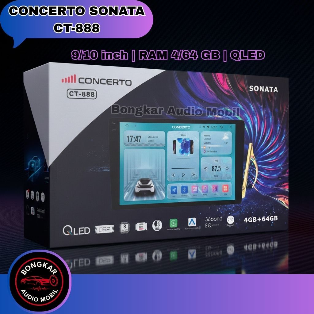 HEAD UNIT ANDROID 9 INCH CONCERTO CT-888 SONATA RAM 4/64GB