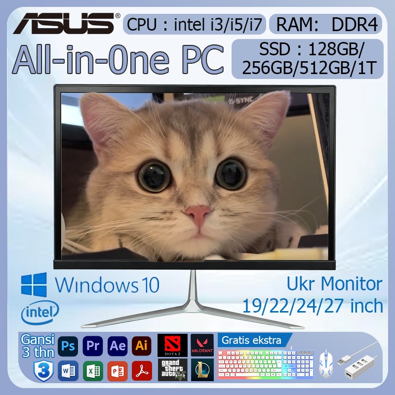ASUS Komputer Full set PC All-in-One Baru2026 DDR4 RAM Intel Core I3/i5/i7 CPU,Untuk Rumah, Belajar,