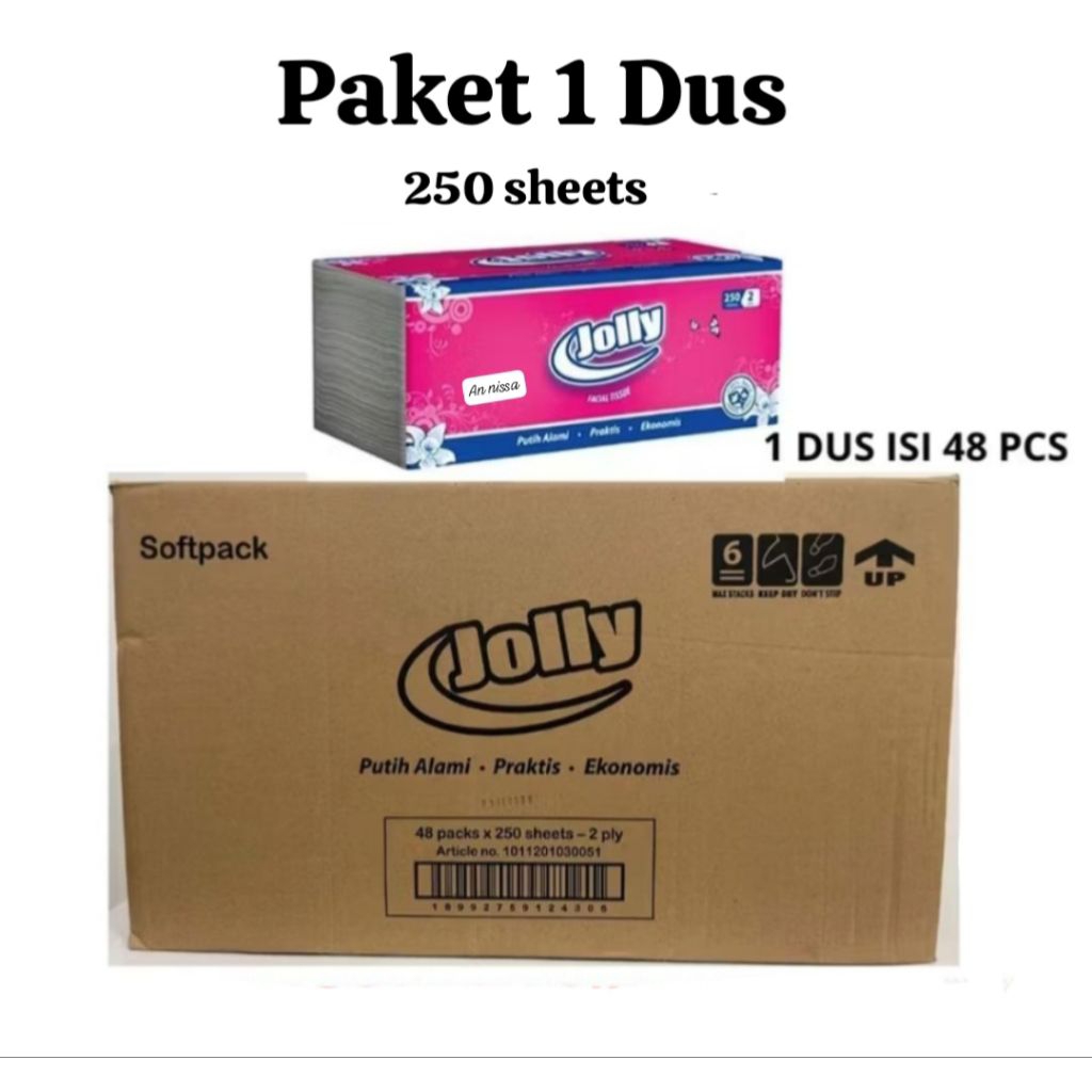 paket 1 dus tisu jolly 250 sheets (isi 48pcs)