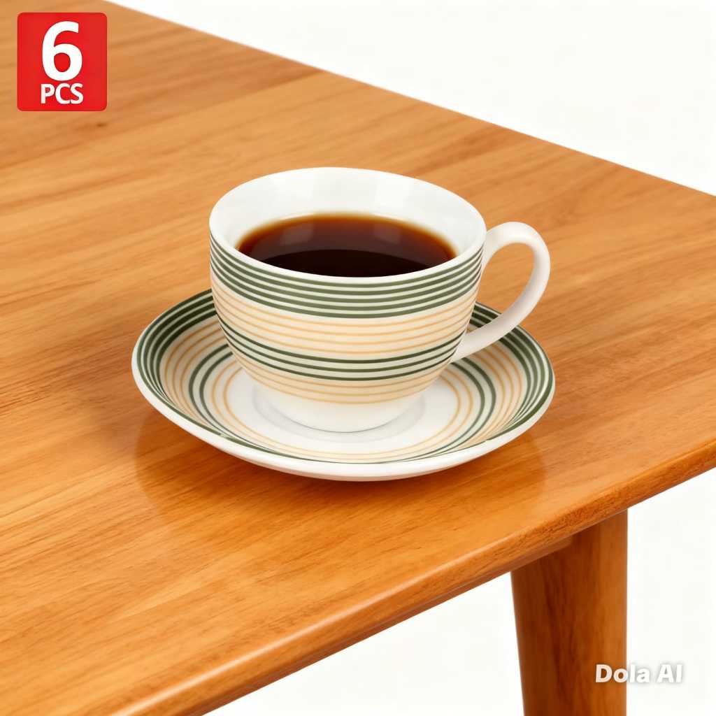 Mug Gelas Cangkir Lepek 200 cc Salur Set 6 coffee cappuccino Keramik Porselen