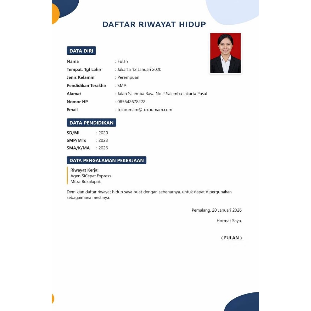 CV Surat Lamaran Surat Pengunduran Diri