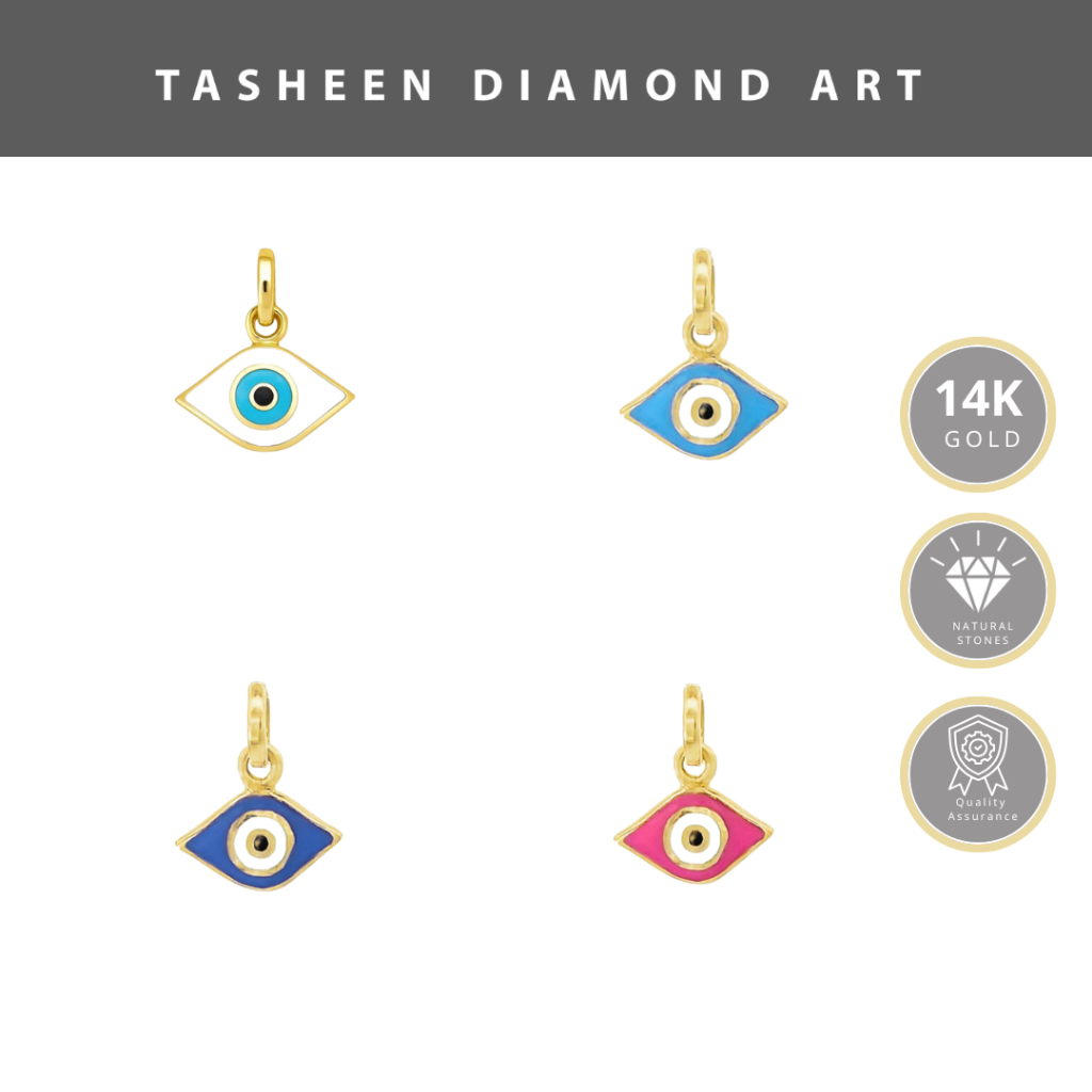 TDA Gold Mini Almond Evil Eye Amulet Enamel Charm Pendant Liontin Emas Asli