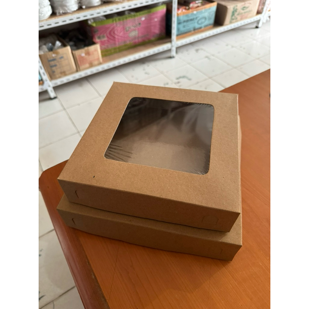 Kotak Dus Kue Window 22x22, 25x25/Dus Brownies/Dus Pizza Kraft Full Laminasi