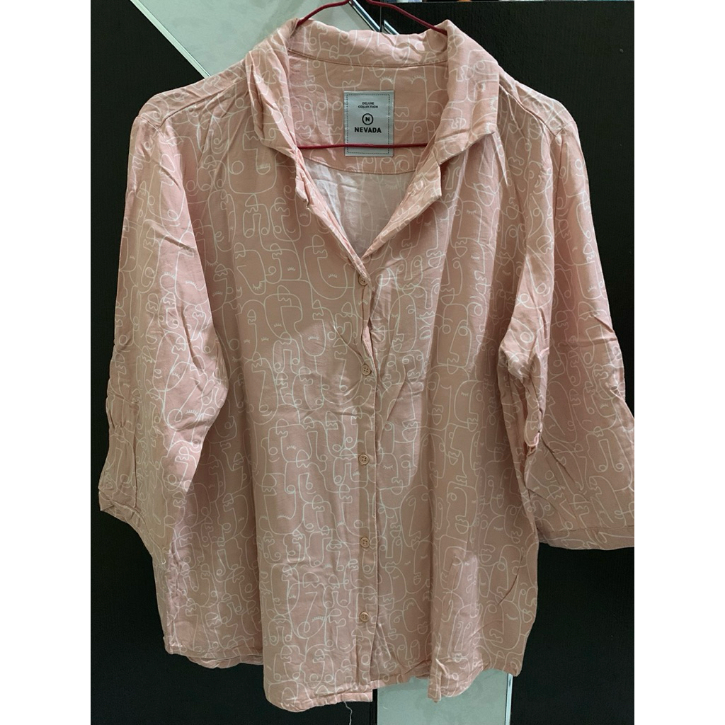 kemeja wanita pink motif nevada 3/4