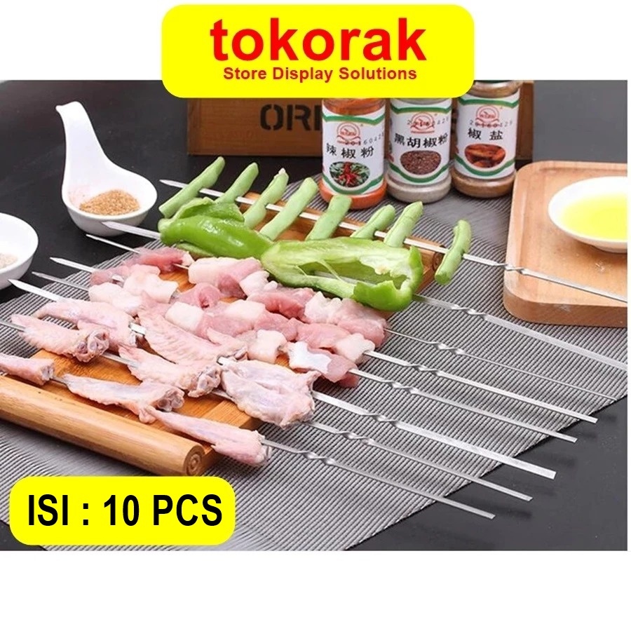 TUSUK SATE STAINLESS STEEL REUSABLE COOKING TOOLS 10 PCS BARBEQUE SKEWER TUSUK BBQ TUSUKAN KEBAB SAT