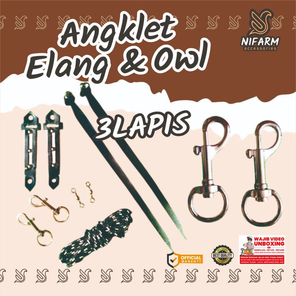 Angklet elang & burung hantu Motif 3LAPIS che dm/lm/wbse /bubo/elang jawa
