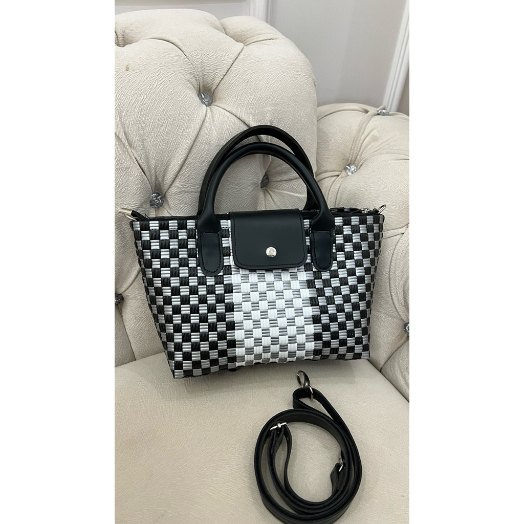 KIMI BAG Tas Jali Tas Jaly Tas Anyaman Plastik Premium Kombinasi Kulit Sintesis