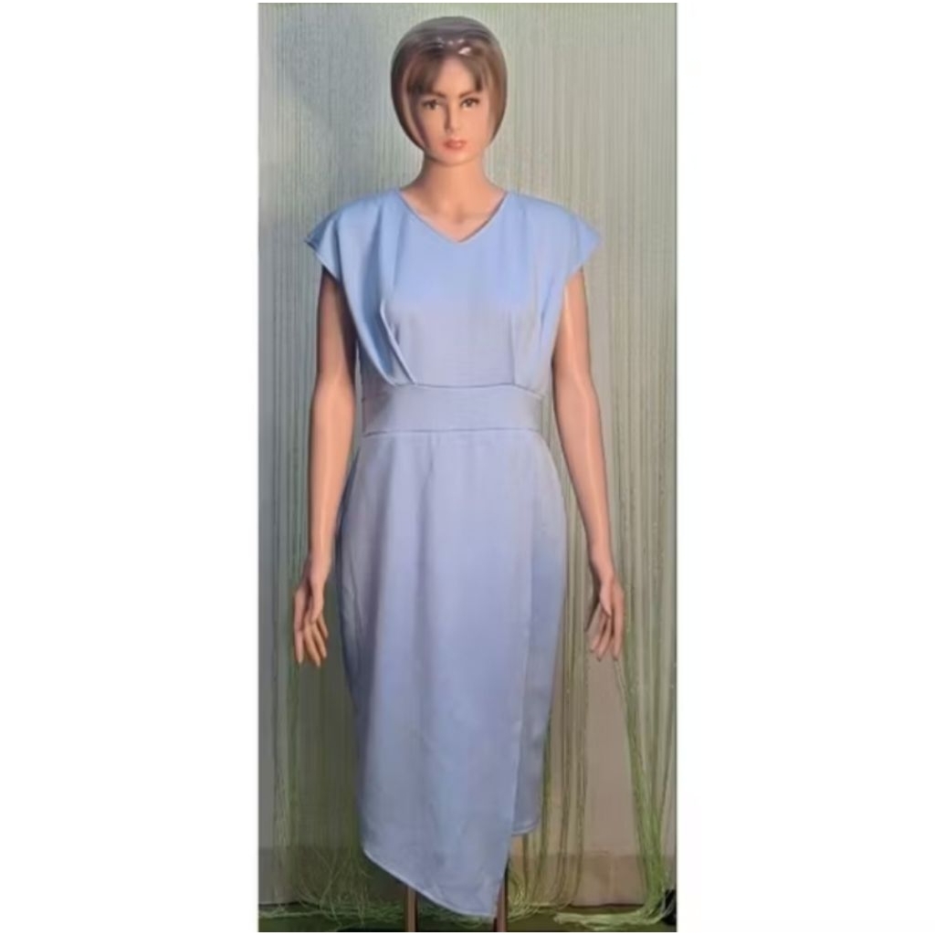 dress scuba wanita jumbo biru lengan pendek