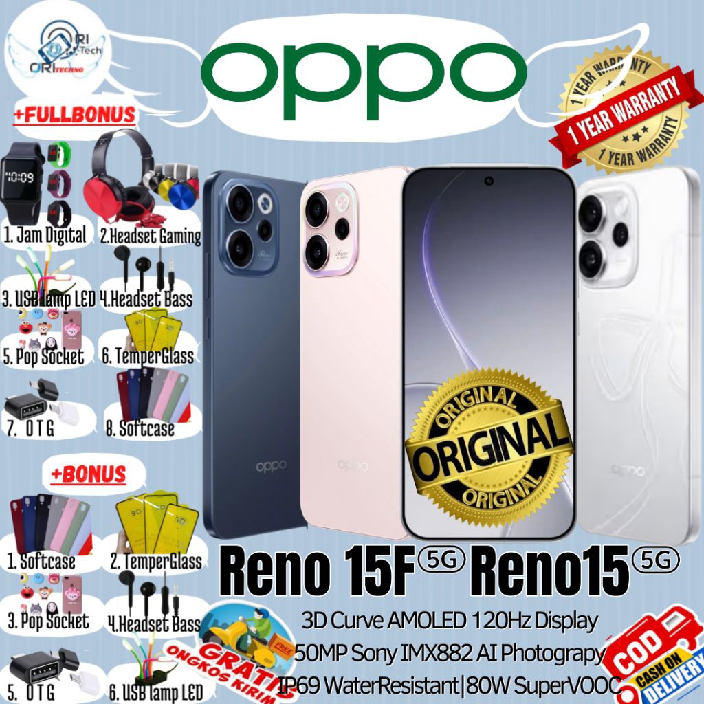 OPPO RENO 15 5G | RENO 15F 5G 12/256 - 8/256 - 8/128 Ram UpTo 24GB BARU 100% ORIGINAL GARANSI RESMI