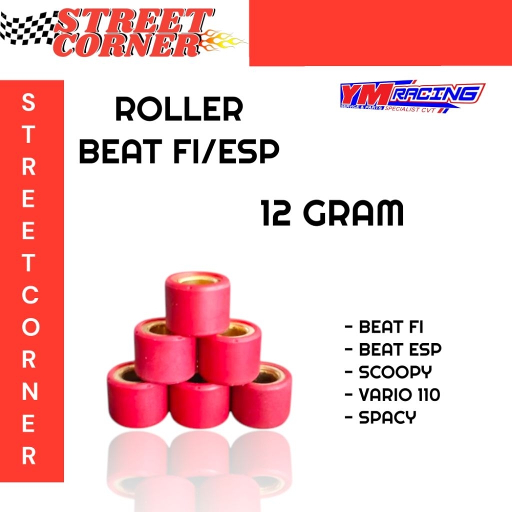 Roller beat fi 12 gram ym racing 1 set isi 6 butir / roller beat fi /beat esp/scoopy fi /scoopy esp 