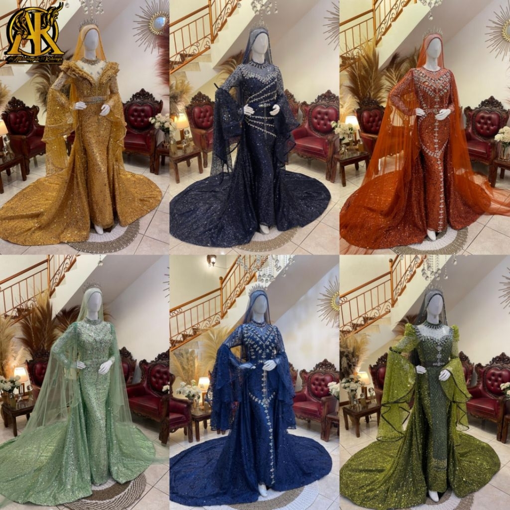 Gaun pengantin slim premium ekor lepas pasang